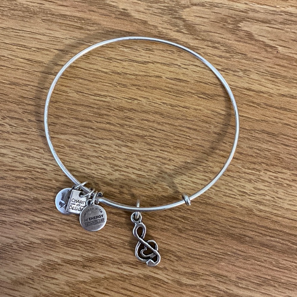 Alex and Ani Treble Clef Charm Silver Bangle